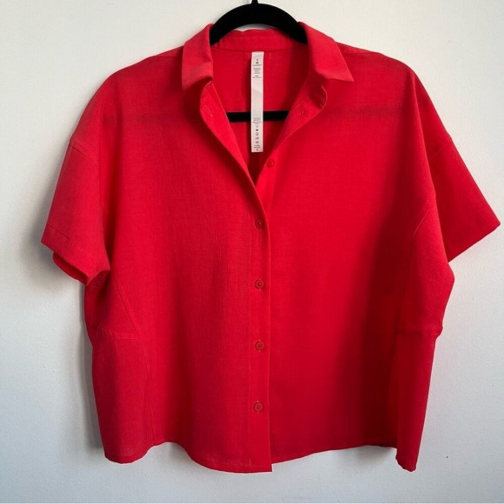 New 🆕 Lululemon Full Day Ahead Short Sleeve Button Shirt - Carnation Red - US 4